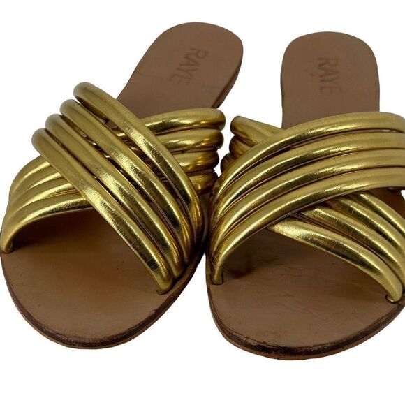 Raye Ziggy Gold Sandals Womens Size 7 Slip On Flats Metallic Open Toe goddess - Picture 12 of 13
